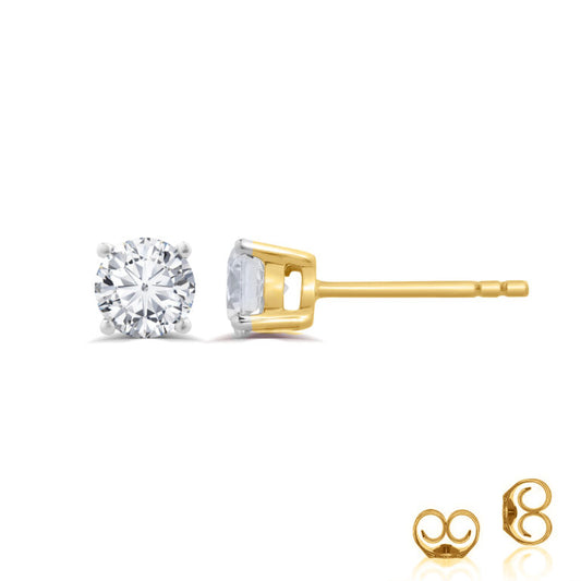 Certified Yellow Gold Four Prong Lab Diamond Stud Earring