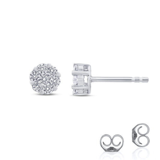 Lab Grown Diamond Cluster Stud White Gold Earrings