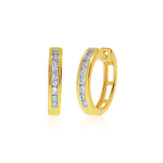 Lab Grown Yellow Gold Channel Set Diamond Huggie Earrings