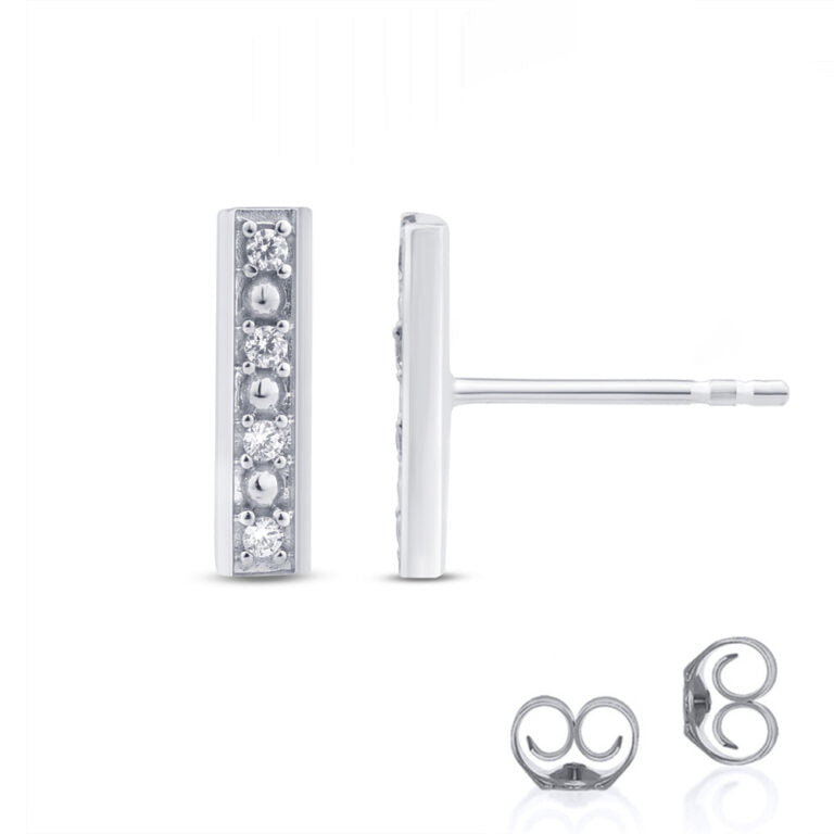 Dainty Sterling Silver Diamond Accent Bar Earrings