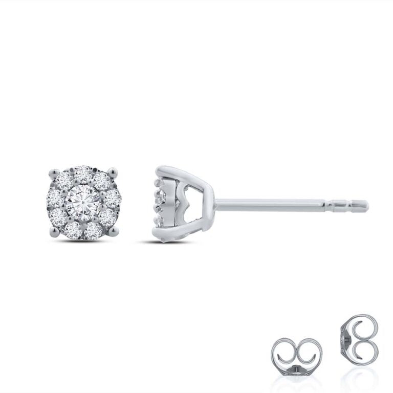 Lab Made White Gold Halo Diamond Earring Studs