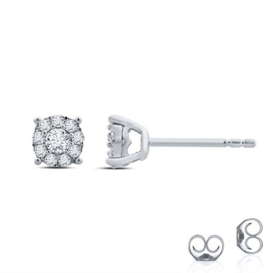 Lab Made White Gold Halo Diamond Earring Studs