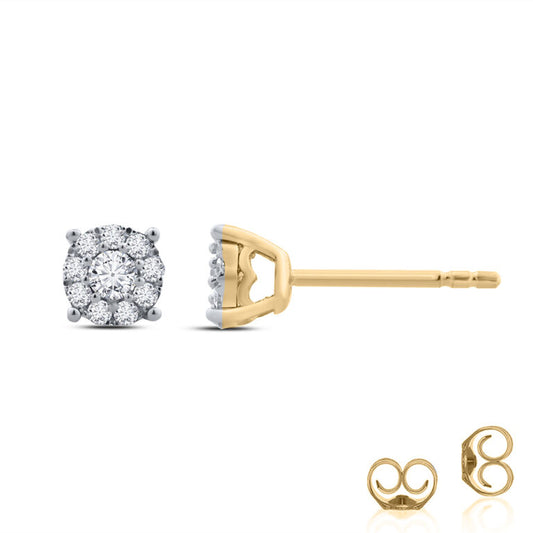 Lab Made Yellow Gold Halo Diamond Earring Studs