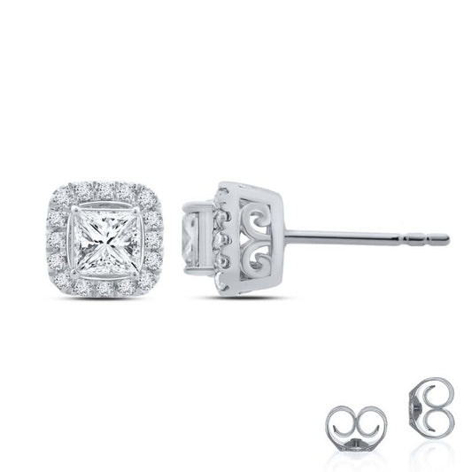 Lab Created Princess Cut Halo Diamond Earring