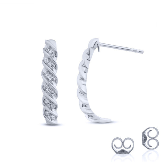 J-Hoop Diamond Spiral Earrings