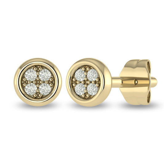 Bezel Set Yellow Gold Cluster Diamond Stud Earrings
