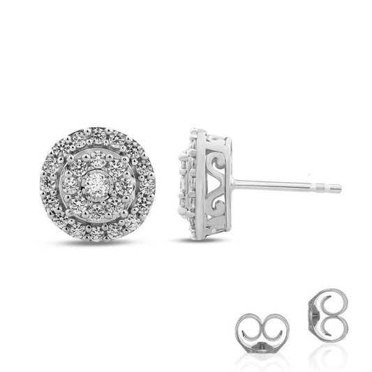 Lab Created Double Halo Stud Diamond Earrings