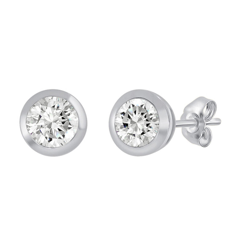 Bezel Set White Gold Certified GH SI Lab Diamond Stud Earrings