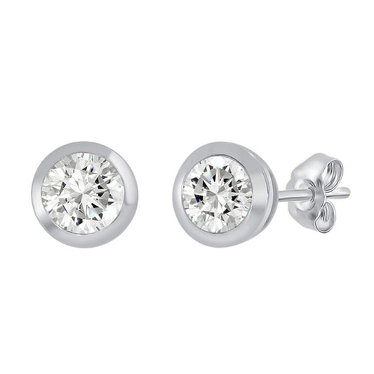 Bezel Set White Gold Certified GH SI Lab Diamond Stud Earrings