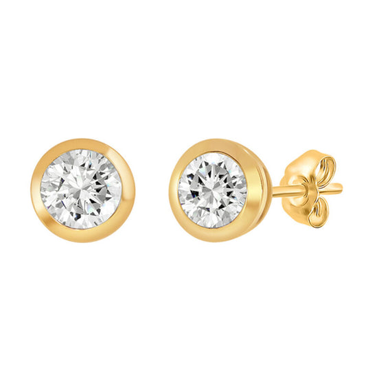 Bezel Set Yellow Gold Certified GH SI Lab Diamond Stud Earrings