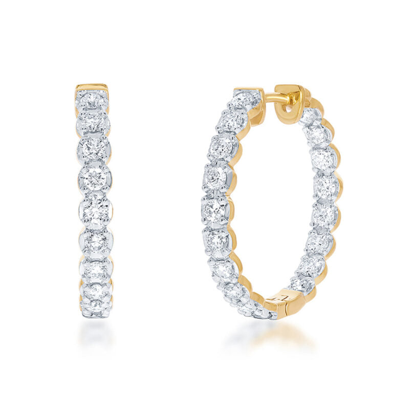 Dangling Yellow Gold Lab Grown Inside Out Diamond Hoop Earrings