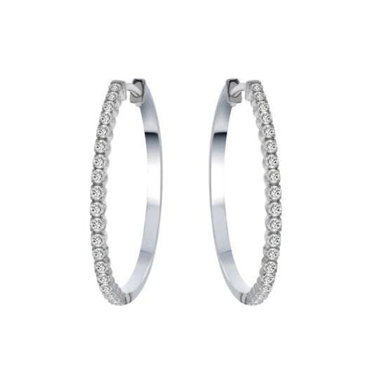 Lab Created Dangling Diamond White Gold Hoop Earrings