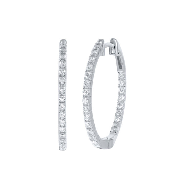 Lab Created Inside Out Dangling Diamond White Gold Hoop Earrings
