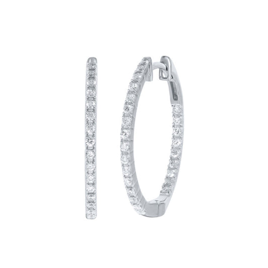 Lab Created Inside Out Dangling Diamond White Gold Hoop Earrings