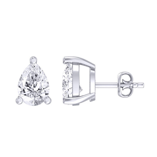Certified White Gold Lab Grown Four Prong Pear Shape Diamond Stud Earring