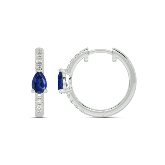 Celestial Tear Drop Lab Grown Diamond and Sapphire Huggie Earrings