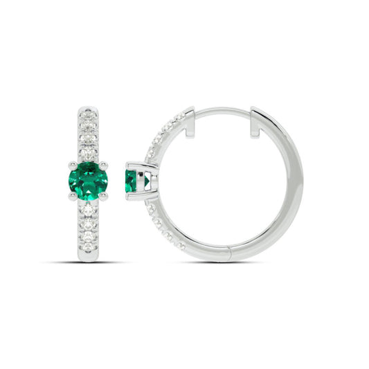 Celestial Star Lab Grown Diamond and Emerald Huggie Earrings