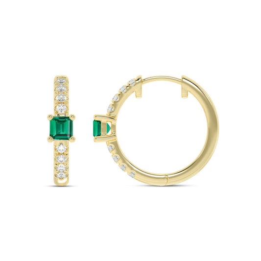 Celestial Princess Lab Grown Diamond and Emerald Huggie Earrings