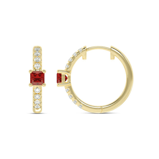 Celestial Princess Lab Grown Diamond and Ruby Huggie Earrings