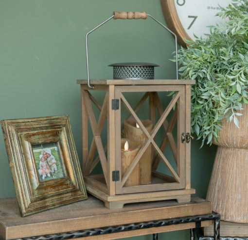 13.75" Wood X Lantern