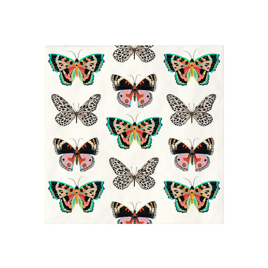 Butterflies on White Cocktail Napkins, Set of 16