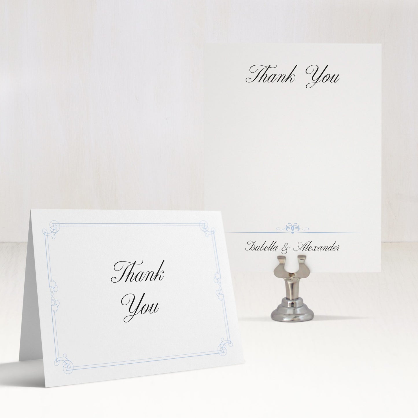 Elegant Blue Script Thank You Cards