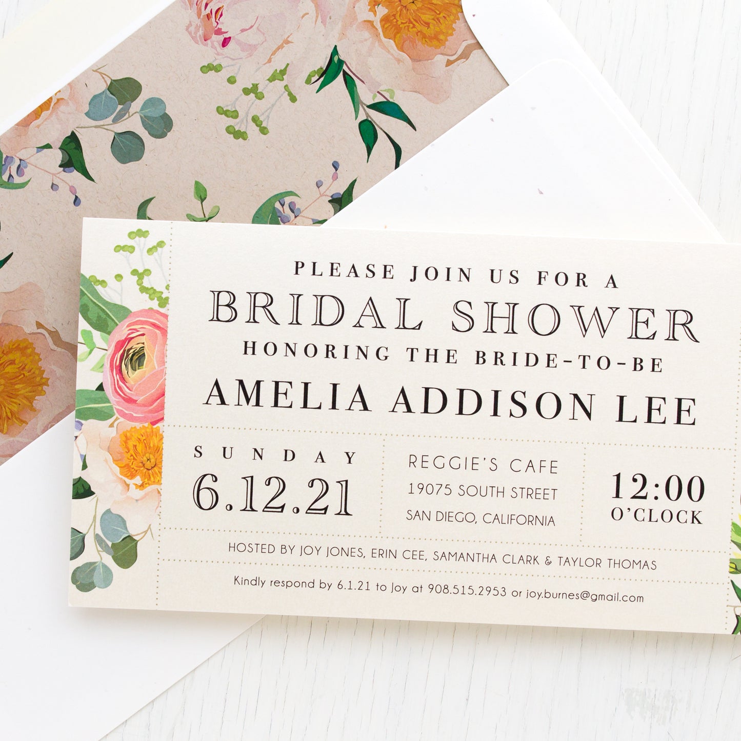 Elegant Coral Bridal Shower Invitations