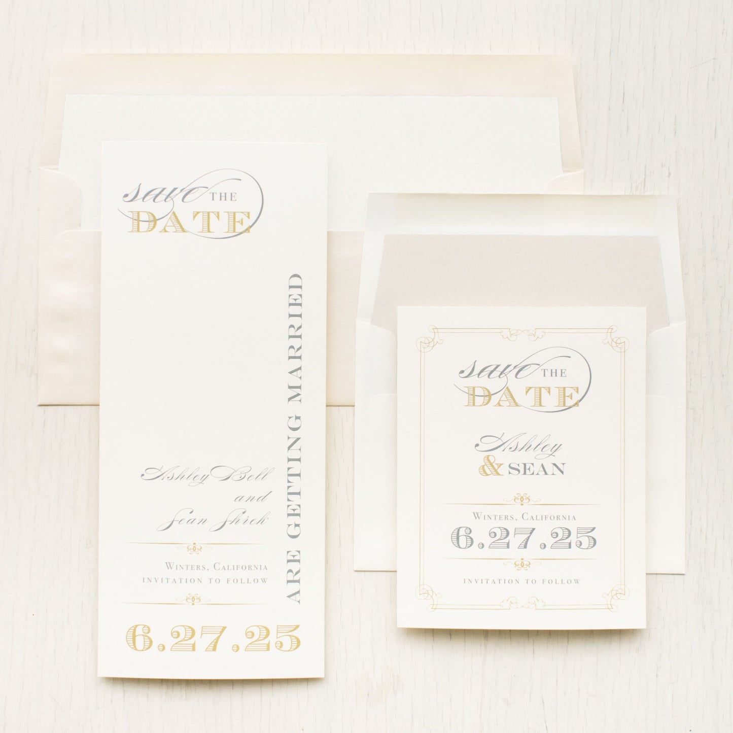 Elegant Ivory Script Save The Dates