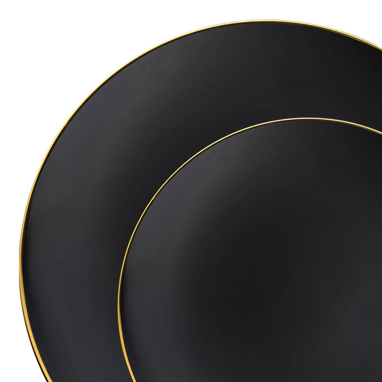 Black with Gold Rim Organic Round Disposable Plastic Dinnerware Value Set