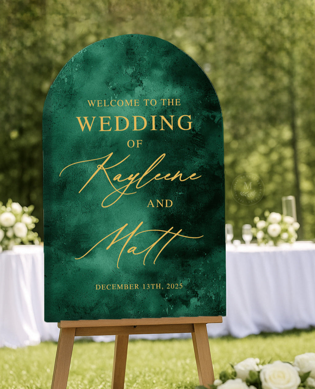 Emerald Green & Gold Arched Acrylic Wedding Welcome Sign