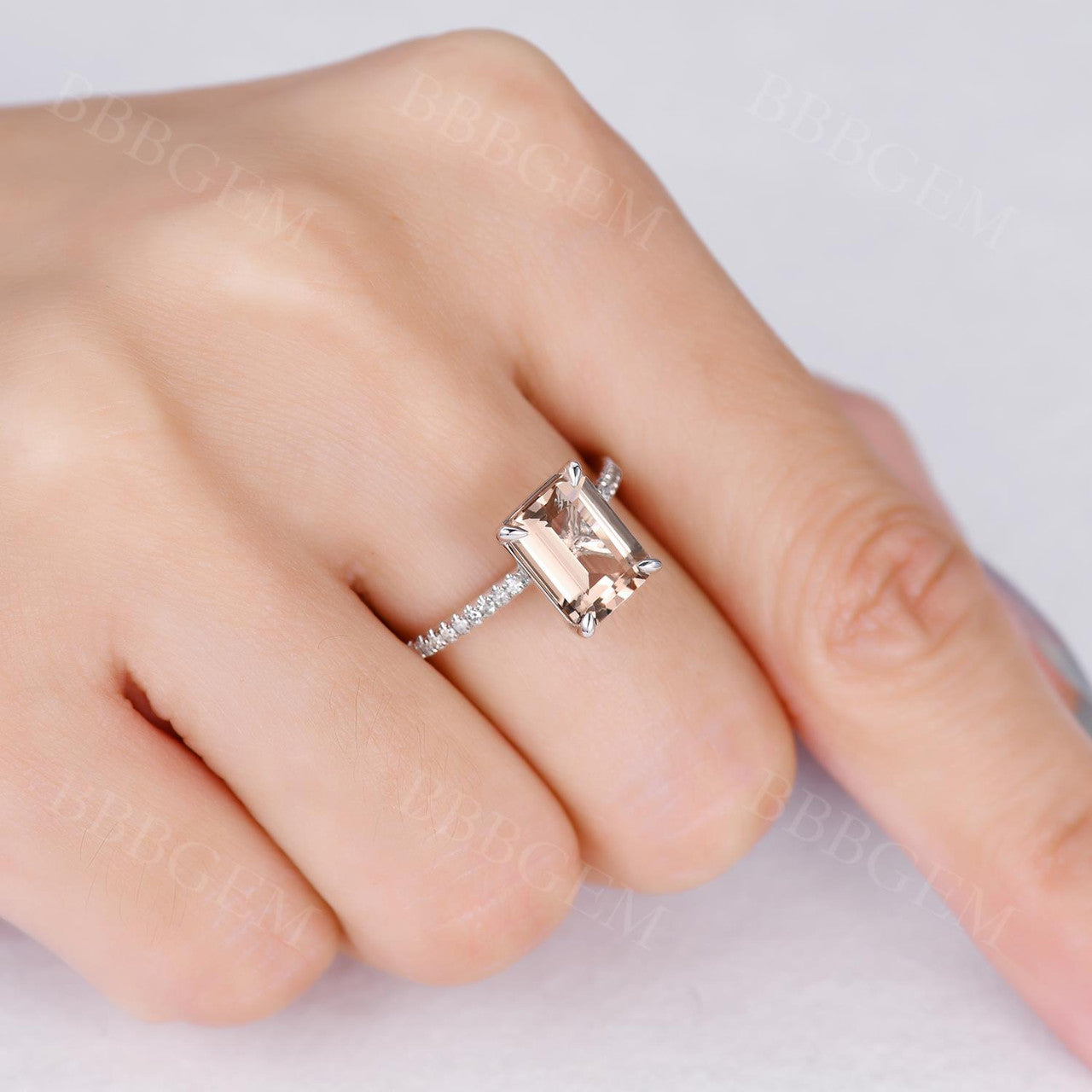 2 Carat Emerald Cut Luxe Viviana Morganite Engagement Ring 7*9mm