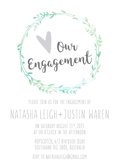Leaf Wreath Engagement Invitations by Brynie L.