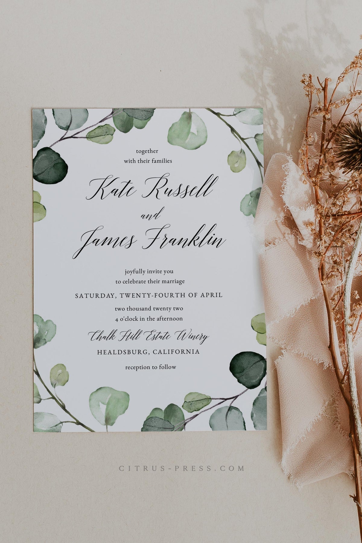 Eucalyptus Frame Wedding Invitation | Printable Template