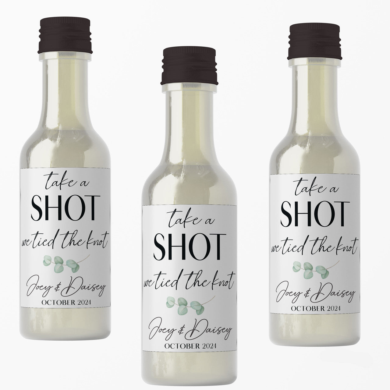 Tied The Knot Eucalyptus Mini Liquor Bottles + Labels
