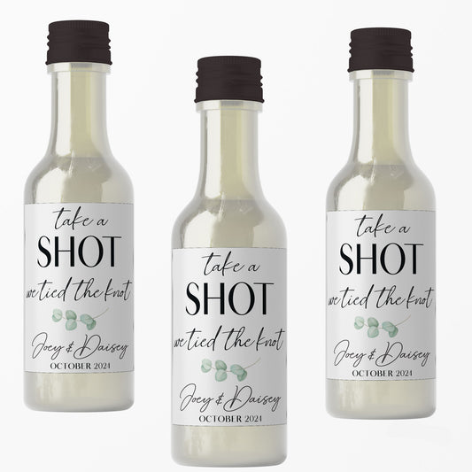 Tied The Knot Eucalyptus Mini Liquor Bottles + Labels