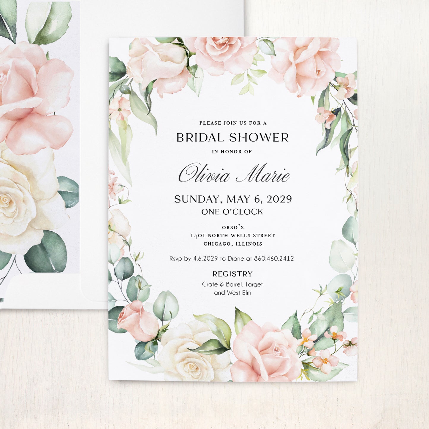 Eucalyptus Rose Bridal Shower Invitations