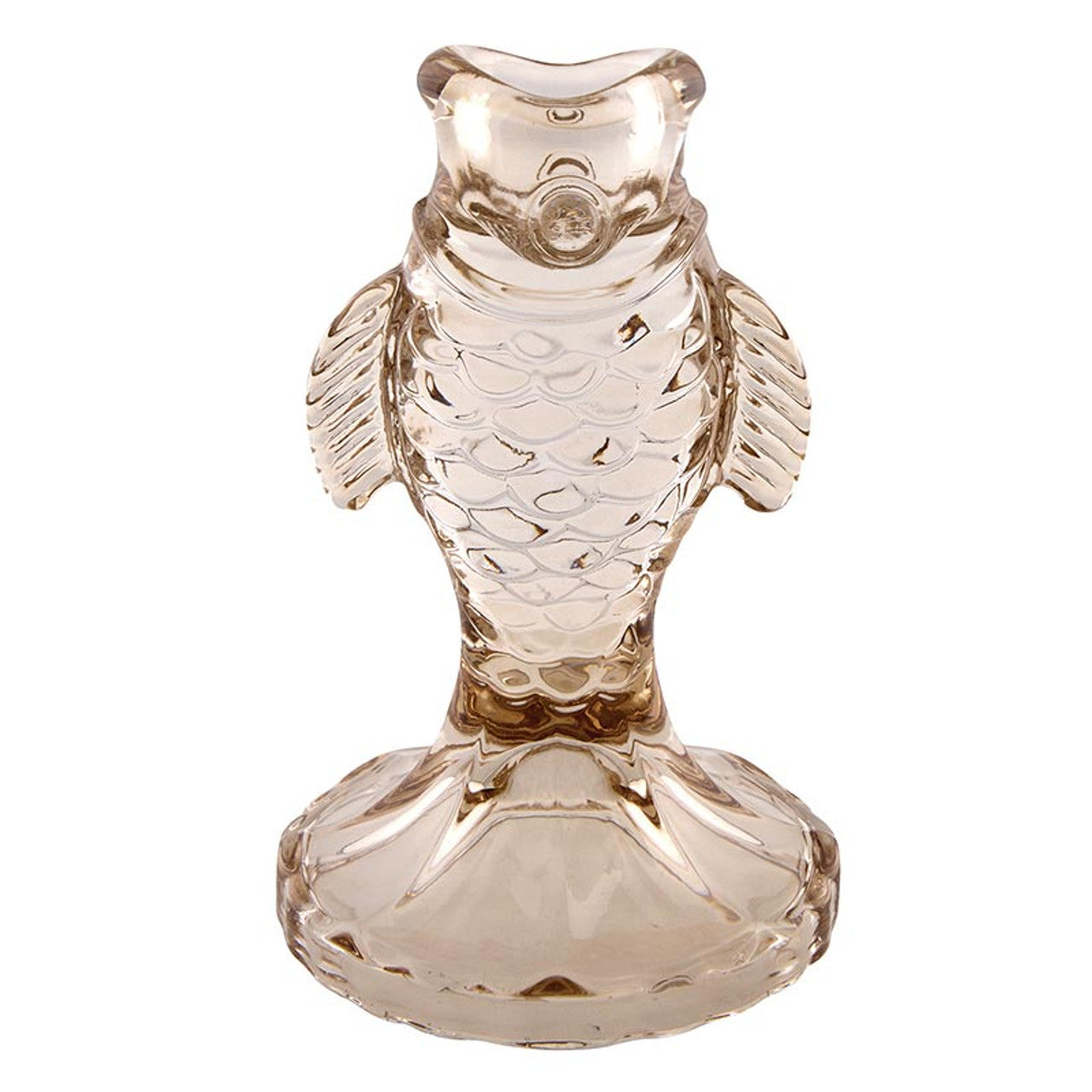 Beige Glass Fish Taper Candle Holder