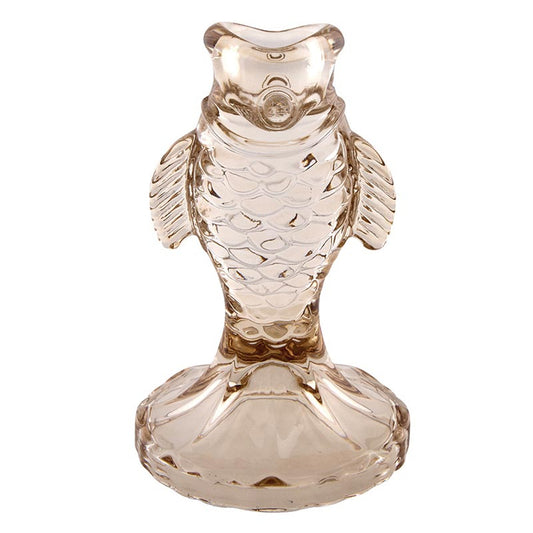 Beige Glass Fish Taper Candle Holder