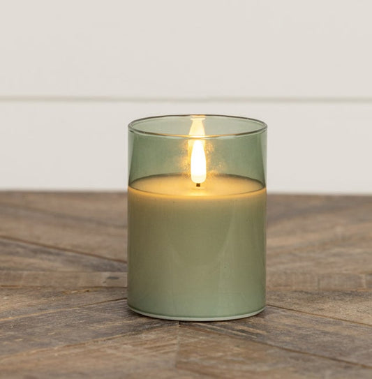 4" Glass Timer Candle - Green
