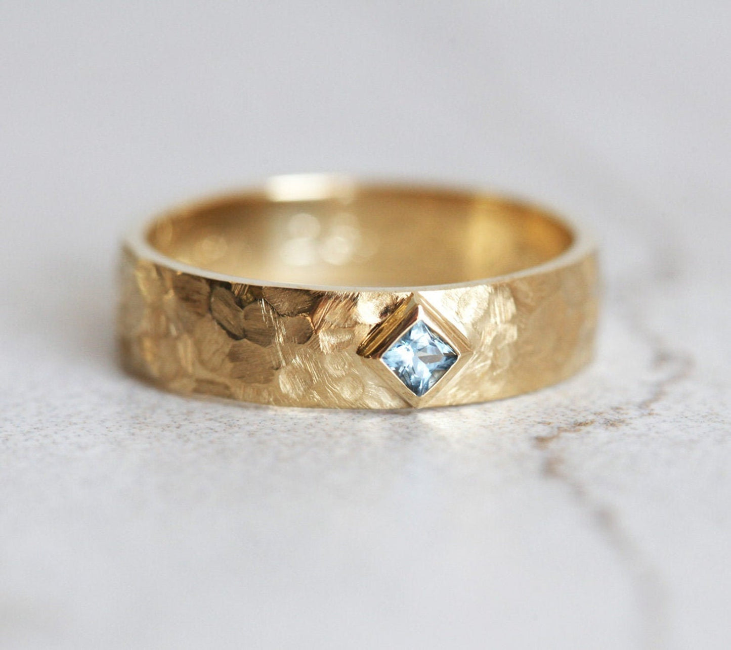 Faceted Gold Ring, 5Mm Industrial Rough Hammered Ring,