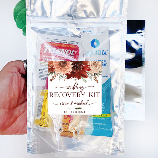 Fall Floral Wedding Recovery Kit Labels + Resealable Bags