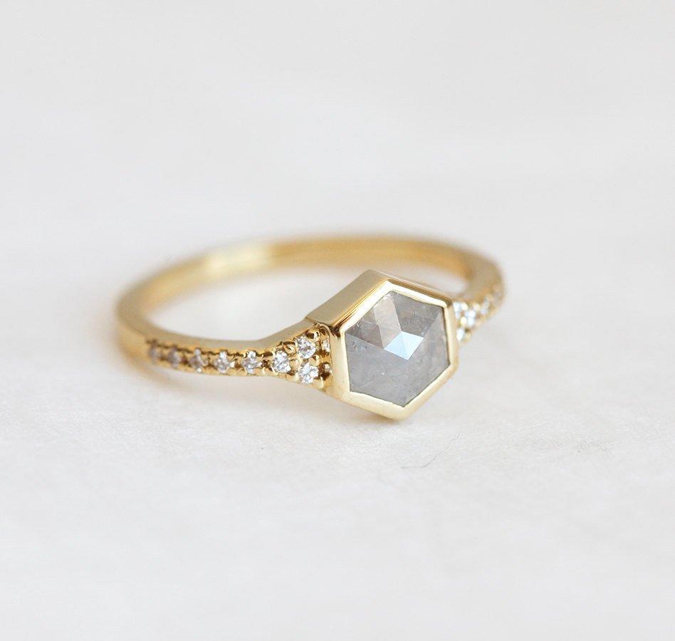 Felicity Hexagon Salt & Pepper Diamond Ring