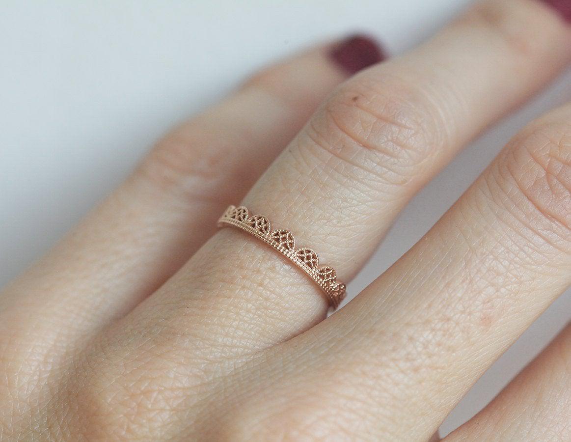 Filigree Ring, Rose Gold Band