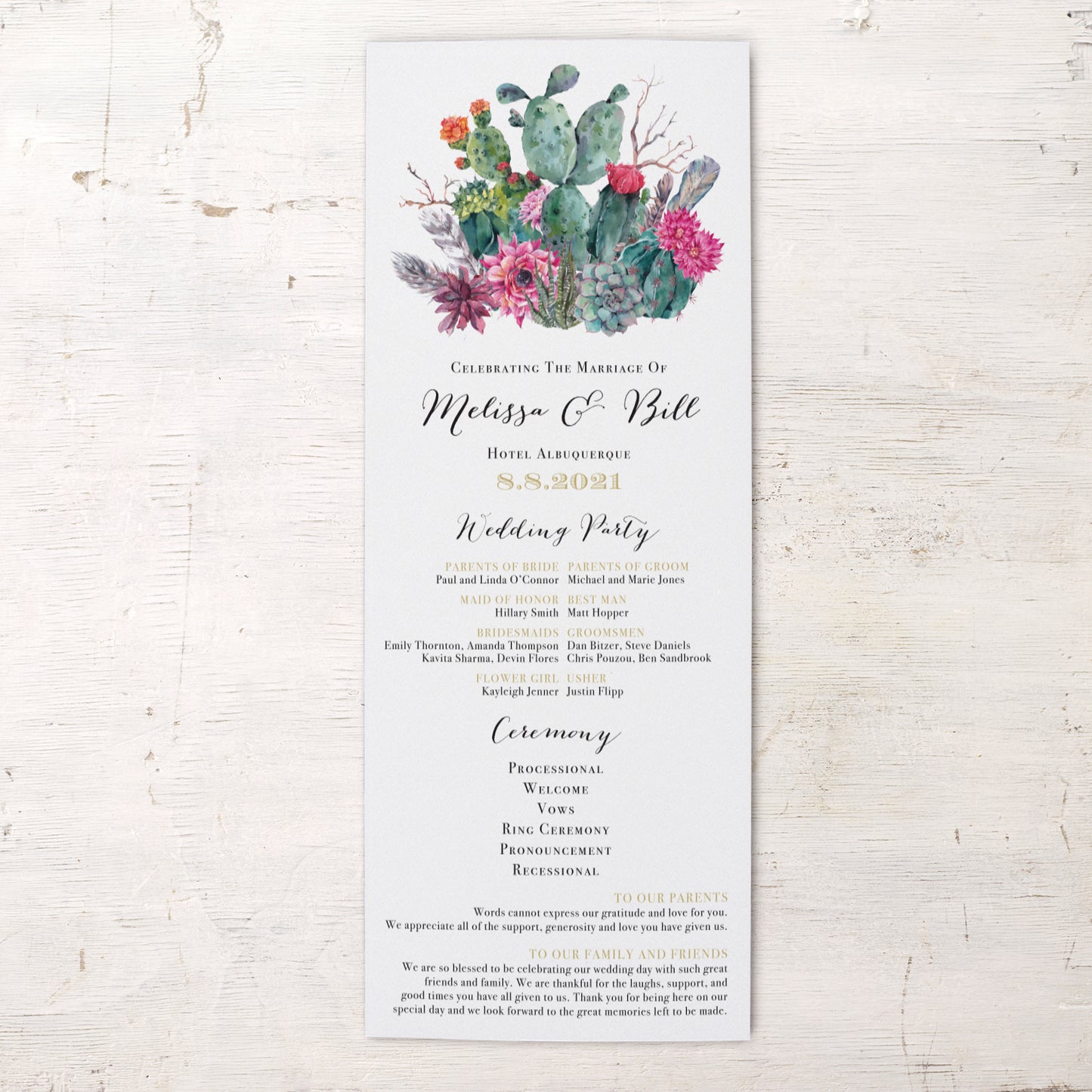 Desert Blooms Flat Ceremony Programs