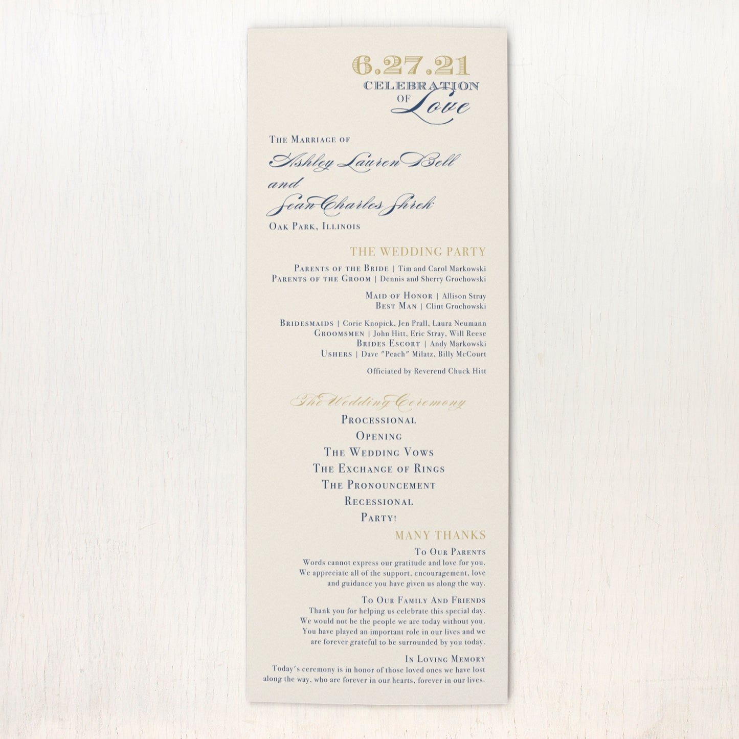 Elegant Navy Script Flat Ceremony Programs