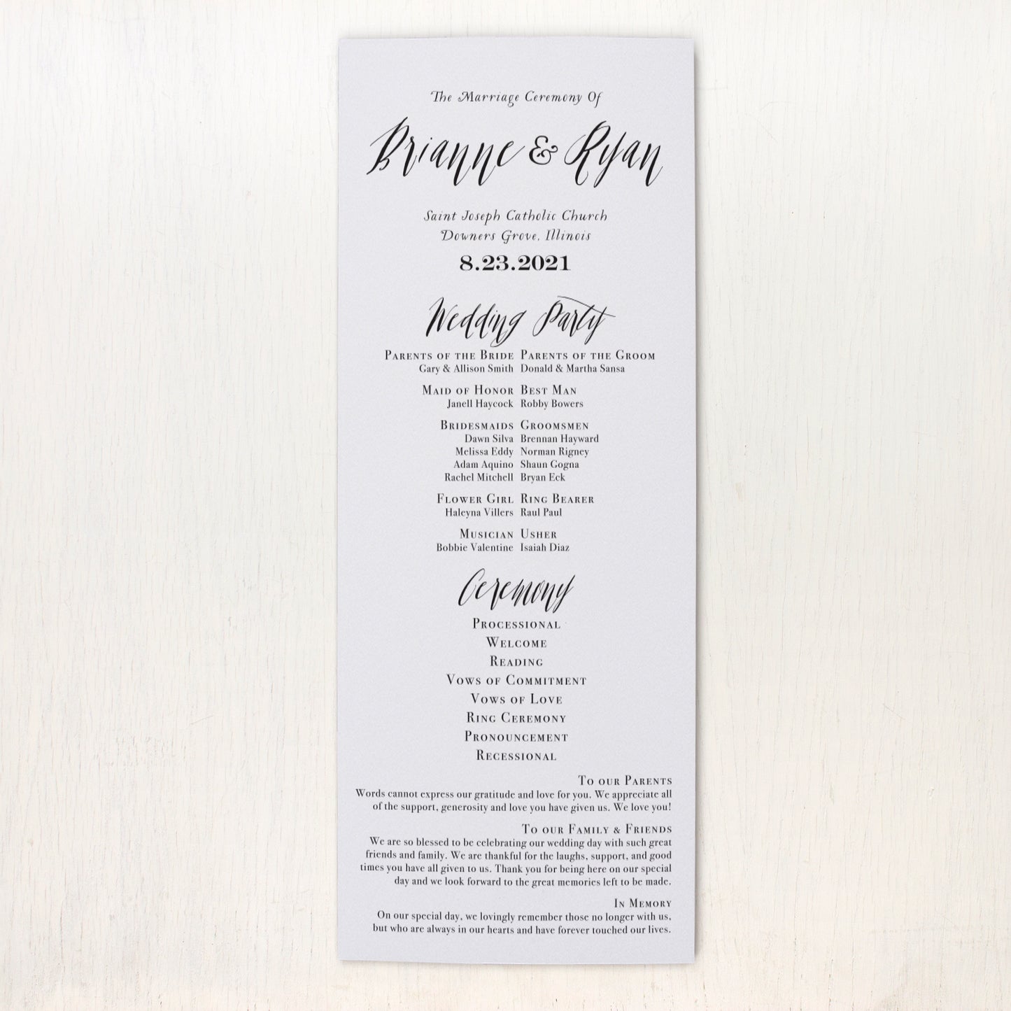 Modern Calligraphy Flat Ceremony Programs