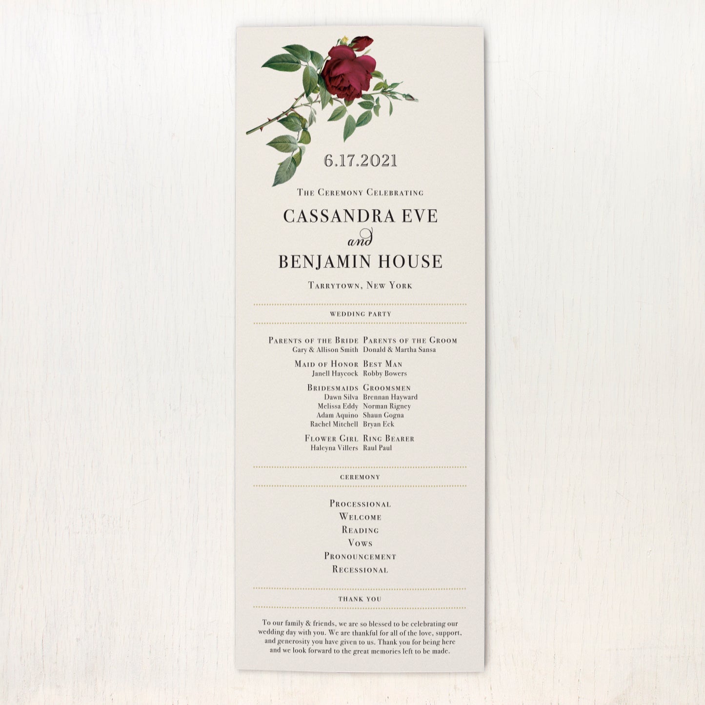 Ivory & Burgundy Flat Ceremony Programs