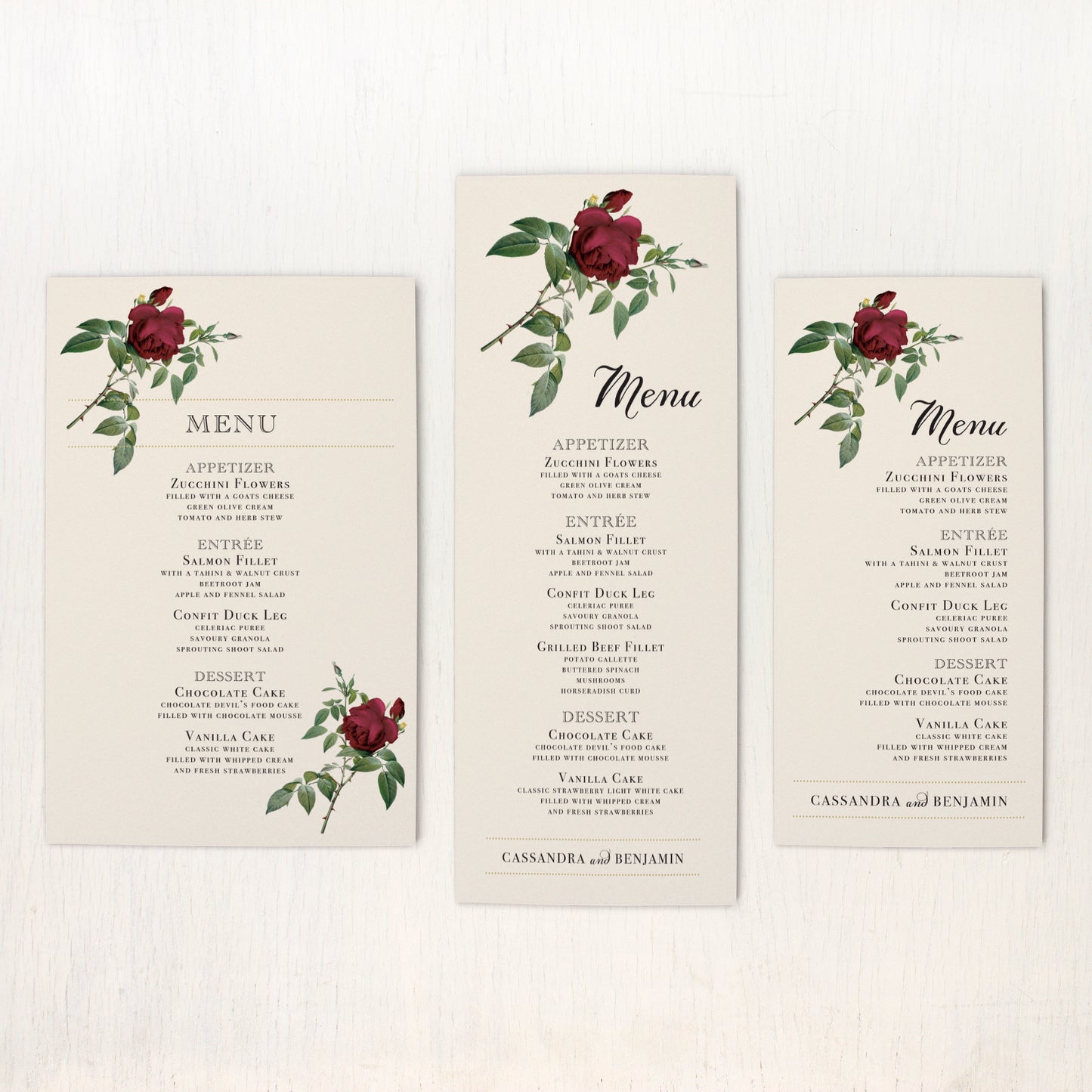 Ivory & Burgundy Flat Menu Cards