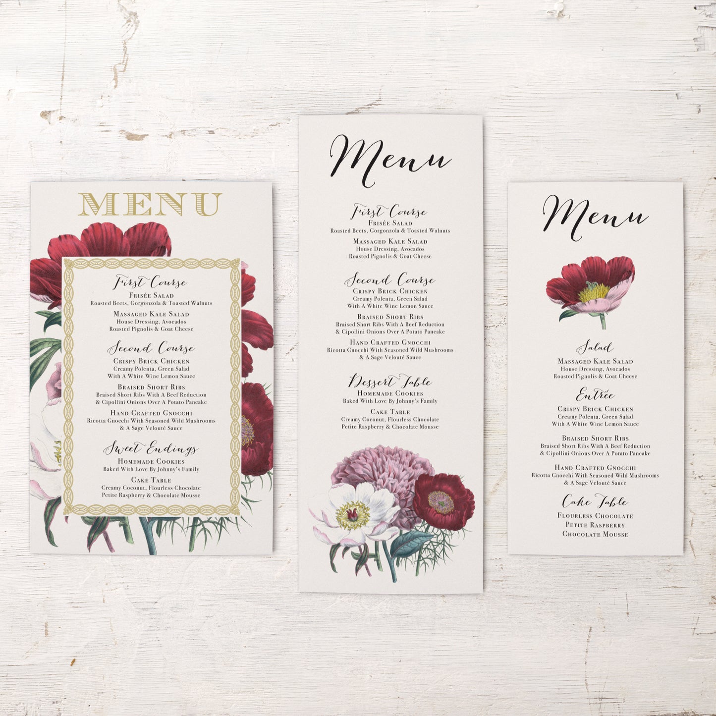 Floral Boho Flat Menu Cards