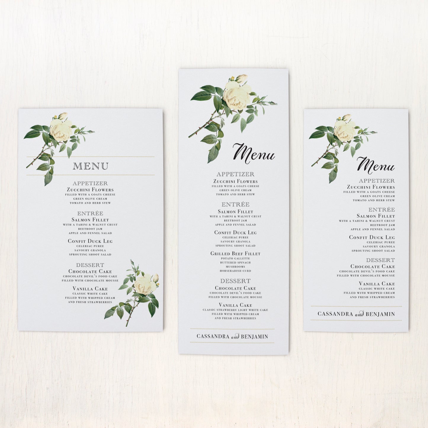 Ivory & White Flat Menu Cards
